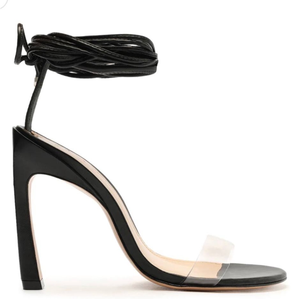Schutz Jessie Vinyl & Nappa Leather Sandal - 9 / Black / Vinyl & Nappa Leather